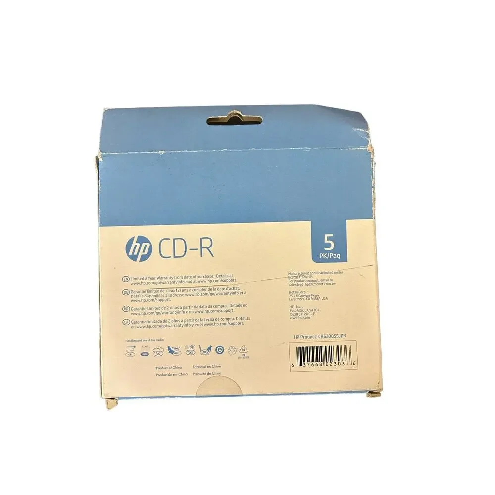 Pack of 5 HP CD-R 52x, 700MB Data, 80min Music in slim jewel case